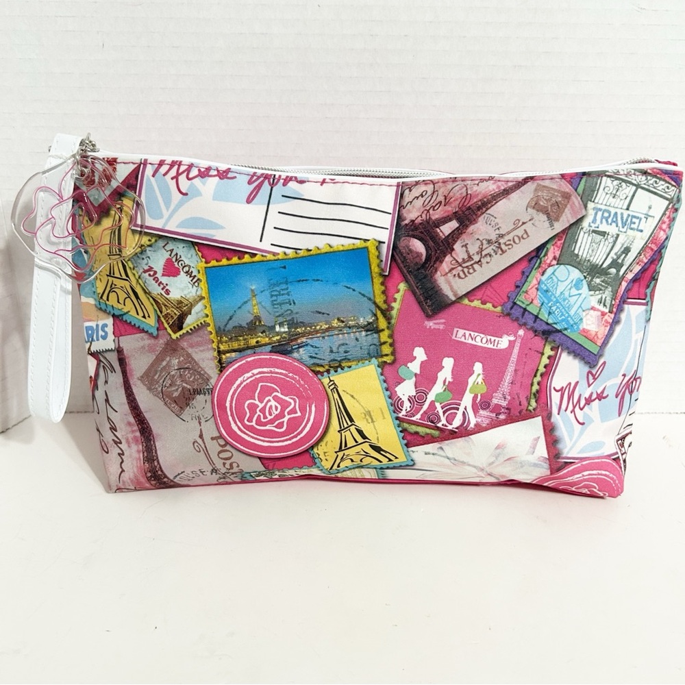 LANCOME I Love You To Paris Multicolor Travel Makeup Bag Zip Closure Fully Lined